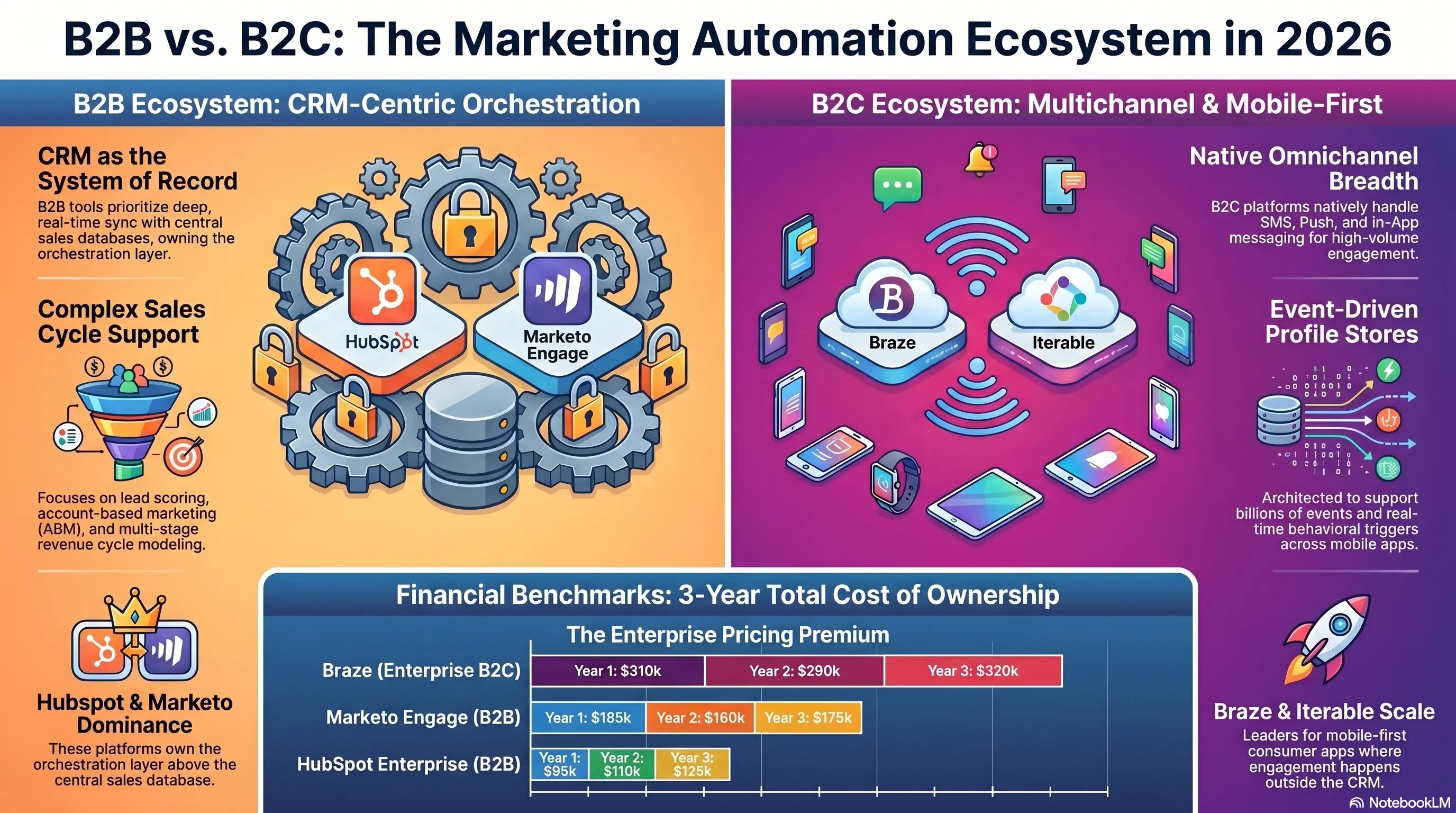 B2B and B2C ecosystem graphic framing analytics versus experience priorities